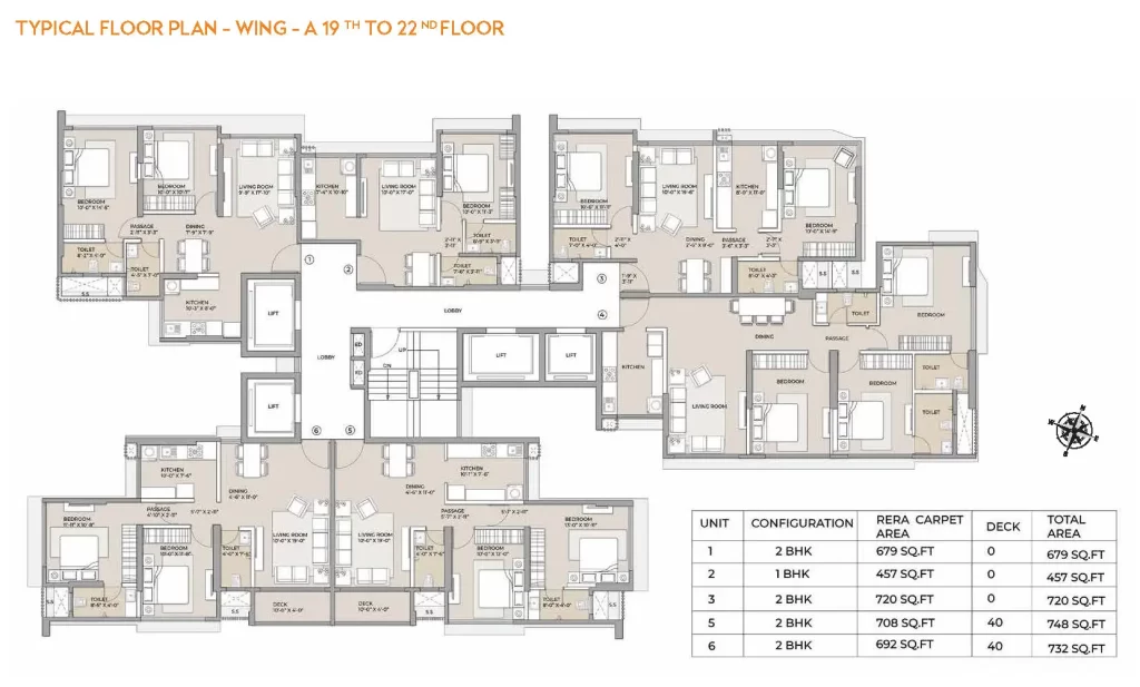 TYPICAL FLOOR PLAN - WING - A 19 TH TO 22 ND FLOOR